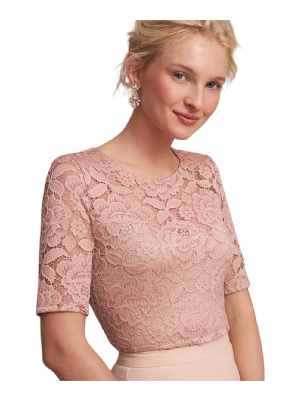 BHLDN Wedding Dusty Rose Lace Short-Sleeve Cropped Blouse